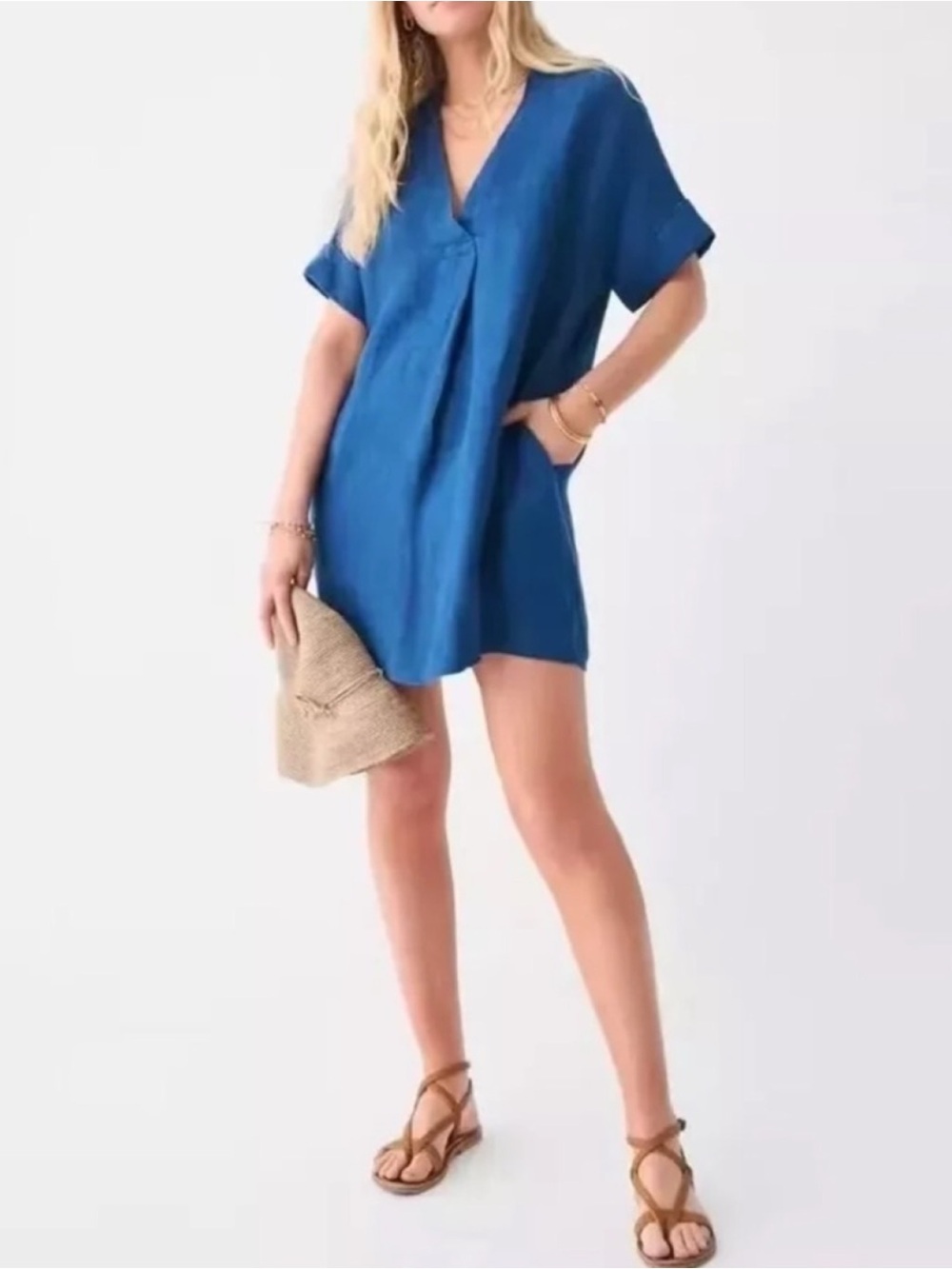 Faherty Indigo Blue V-Neck Shift Dress - Picture 3 of 8